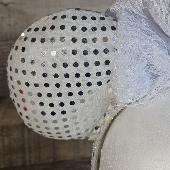 Silver Disney Ears with White Lace Bow Minnie Mouse Ears Handmade - Picture 4 of 5